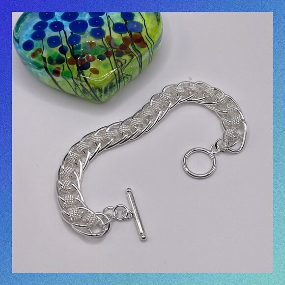 Sterling Silver 925 Weave and Chain Bracelet #1131 - Picture 1 of 10